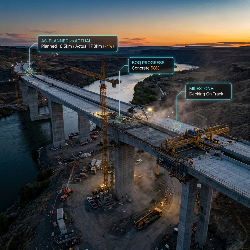EPC Road and Bridge Site Operations with telemetry metrics